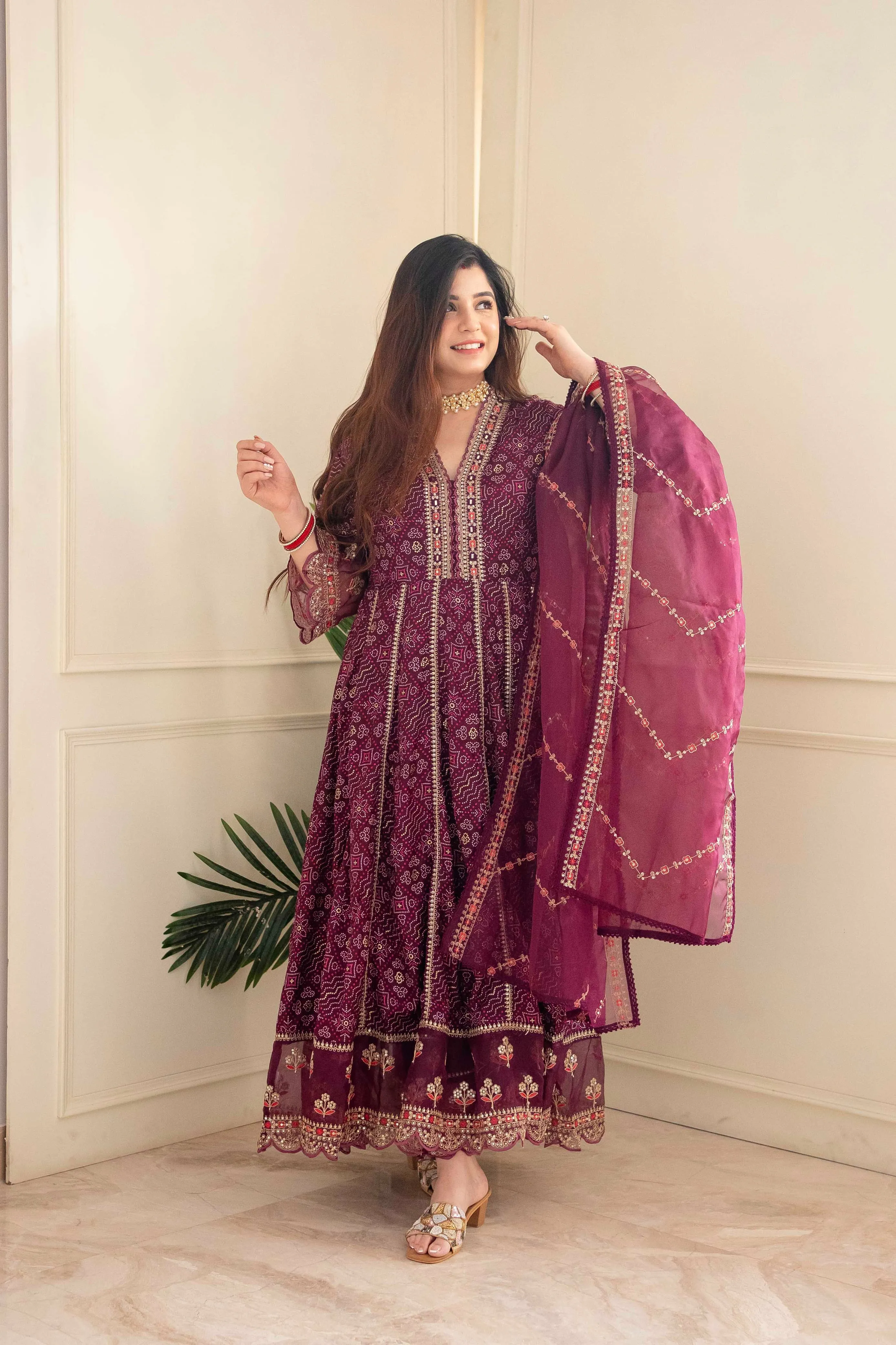 Beautiful Designer Meera Red Voluminous Anarkali Suit