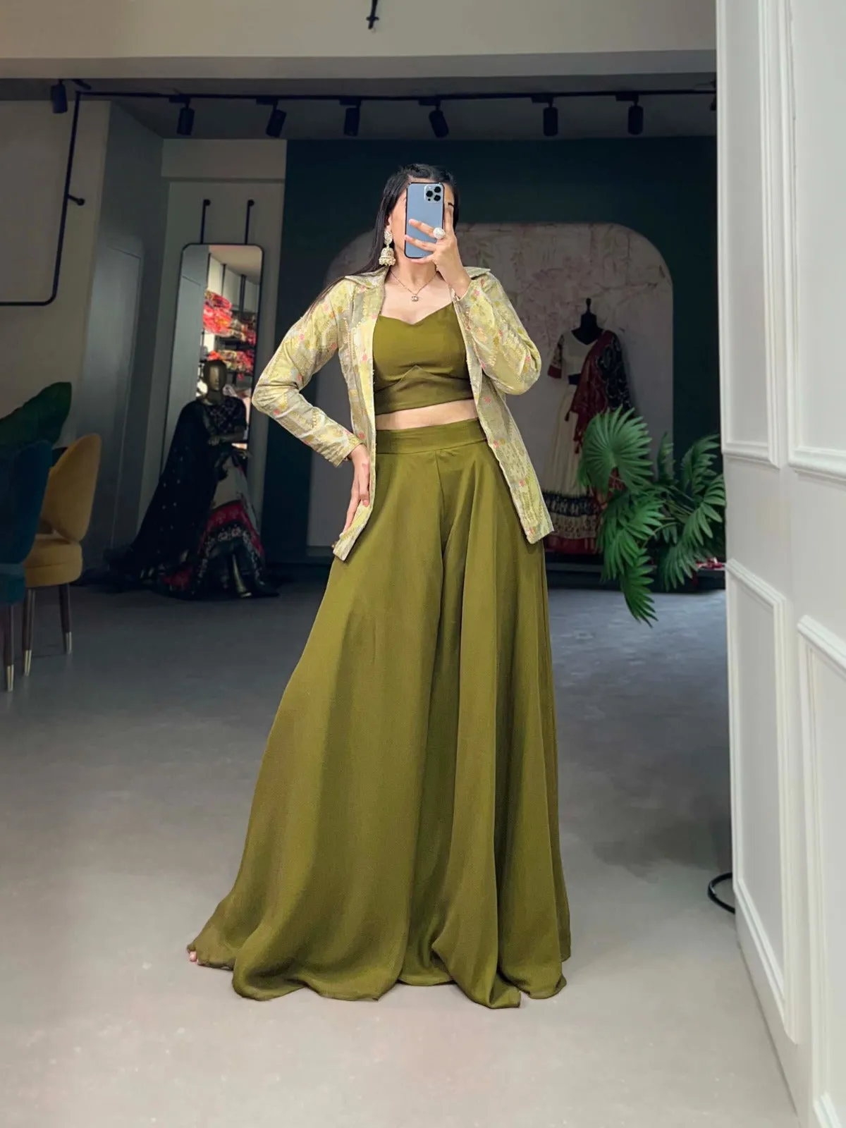 Beautiful Designer Party Wear Georgette Plazzo With Shrug Set