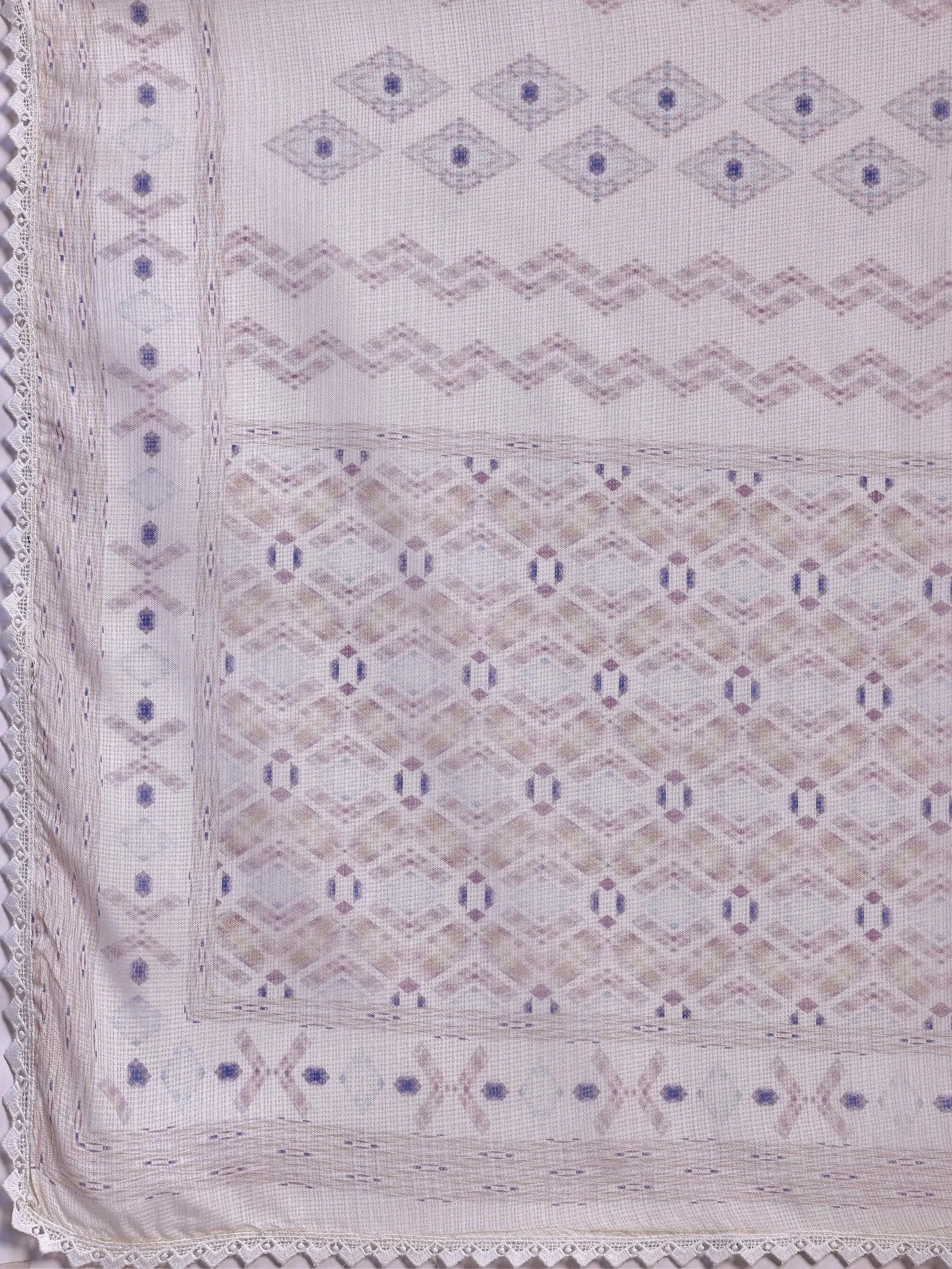 Beige Embroidered Cotton Blend Straight Suit With Dupatta