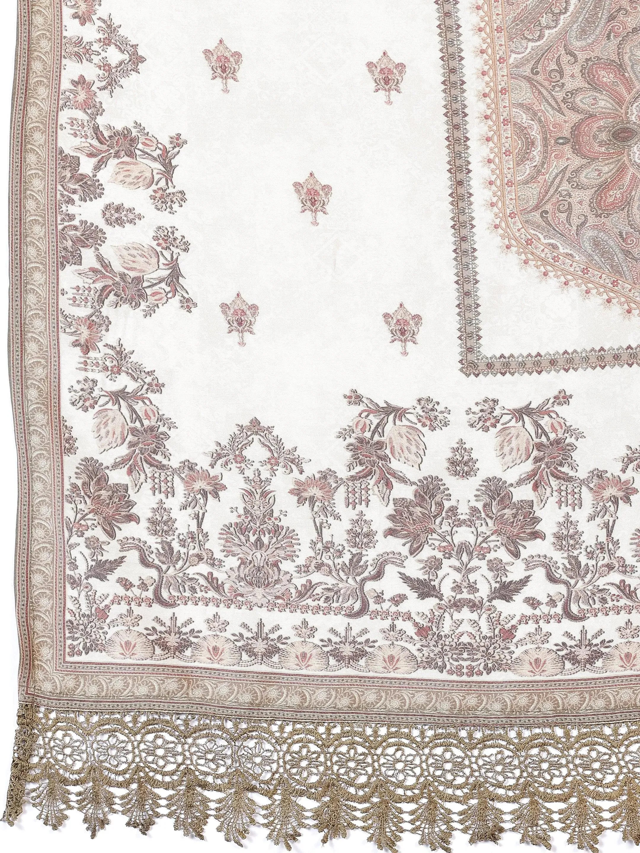 Beige Printed Silk Blend Pakistani Suit