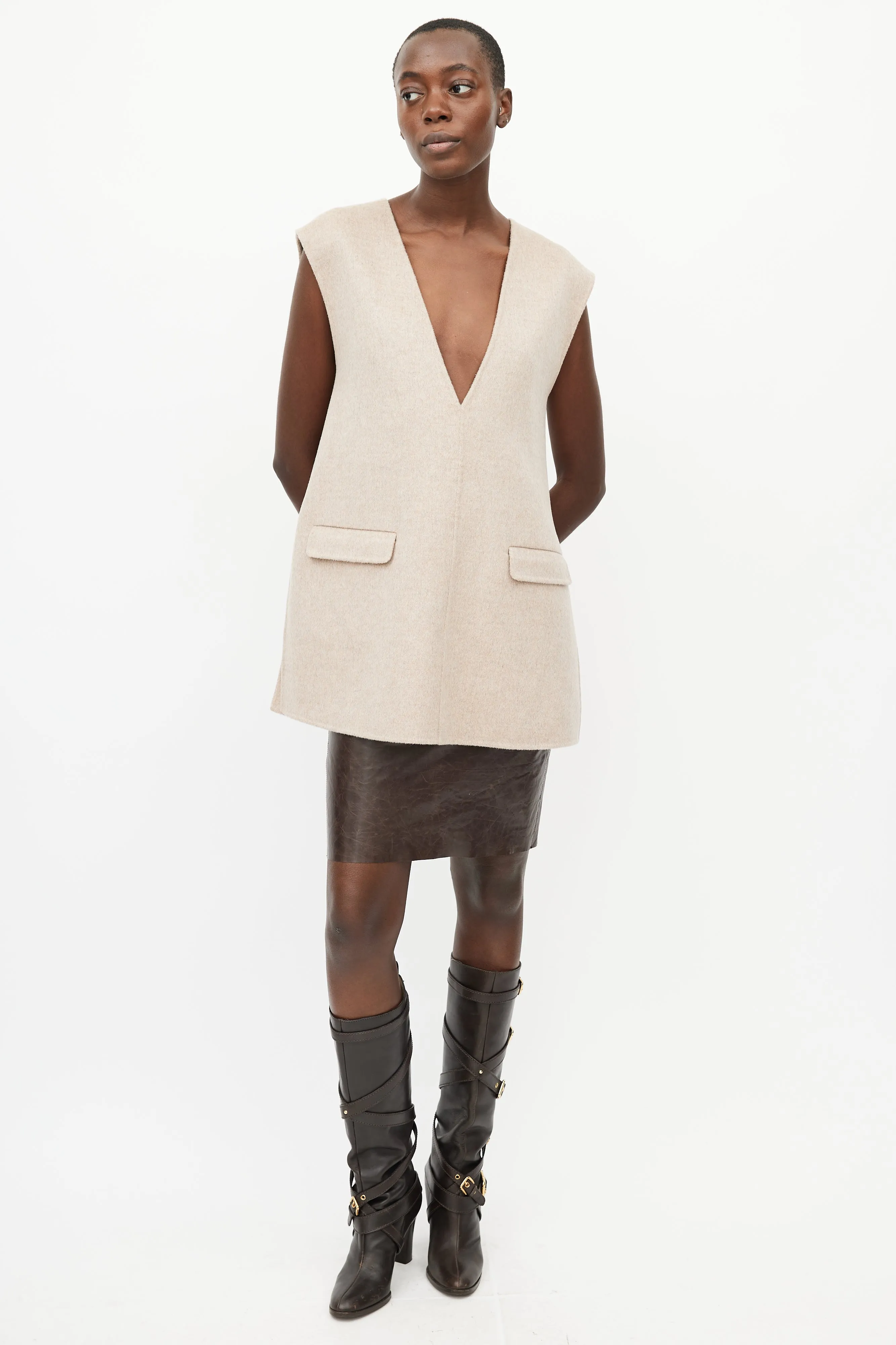 Beige V-Neck Tunic