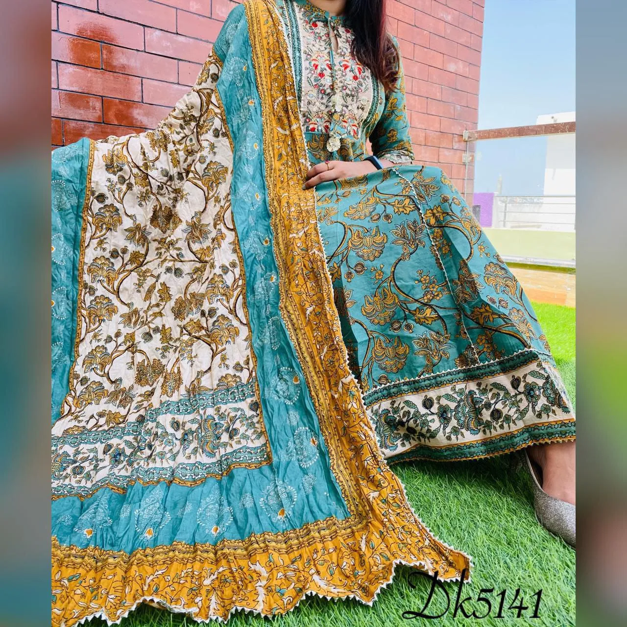 Beutiful Jaipuri Cotton Print Anarkali Gown With Pent With Duppata Suite