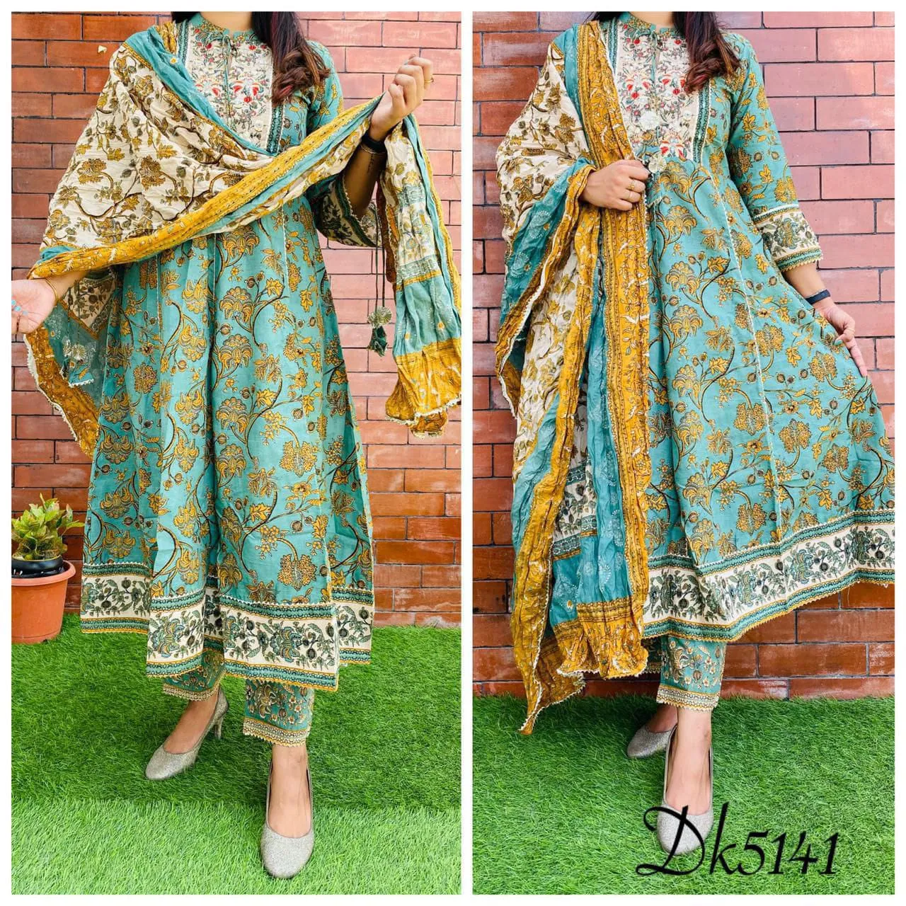 Beutiful Jaipuri Cotton Print Anarkali Gown With Pent With Duppata Suite