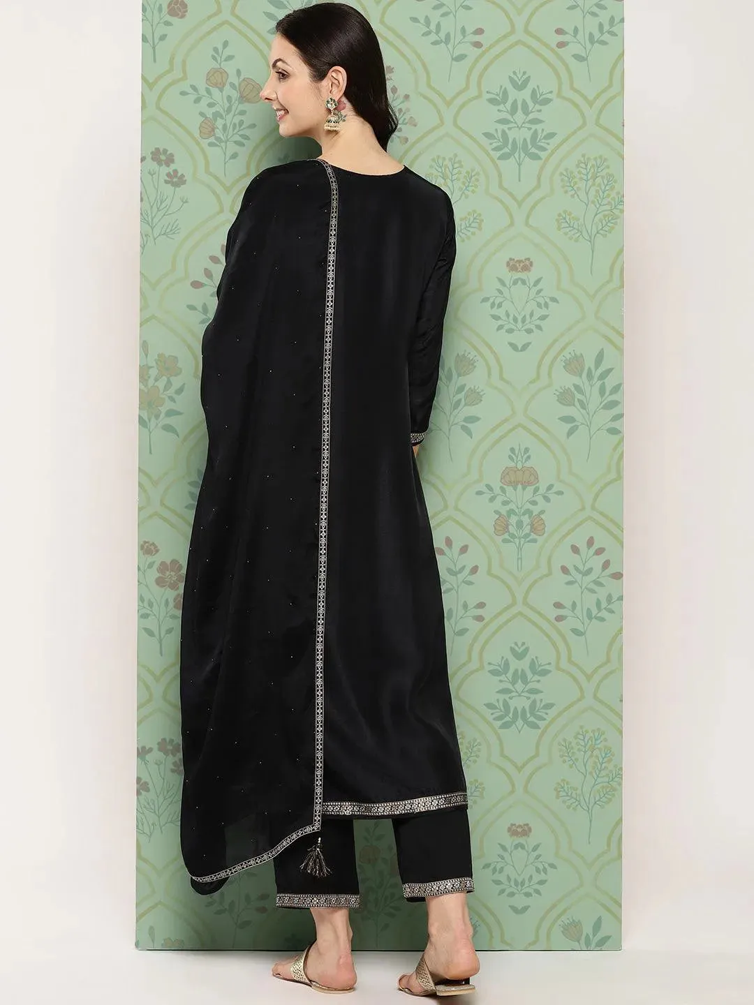 Black Woven Design Silk Blend Pakistani Suit