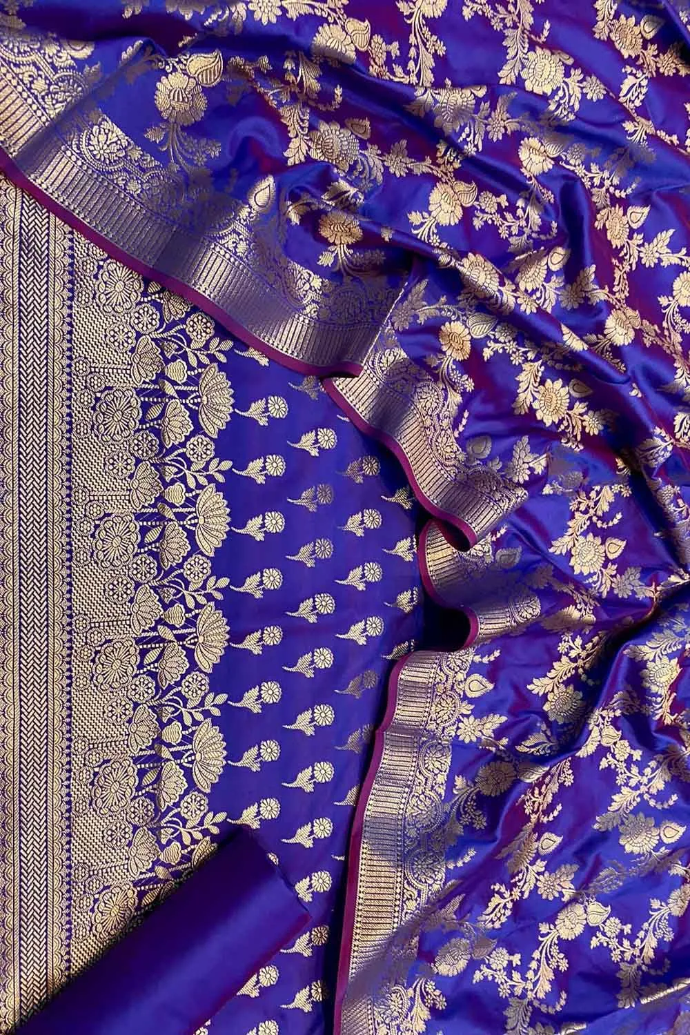 Blue Banarasi Silk Three Piece Unstitched Suit