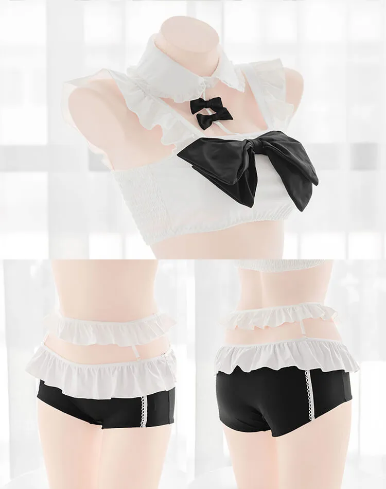 Girly Kawaii Bows Ruffle Two Pieces Bathing Suit