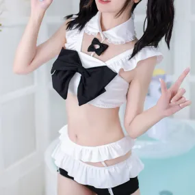 Girly Kawaii Bows Ruffle Two Pieces Bathing Suit