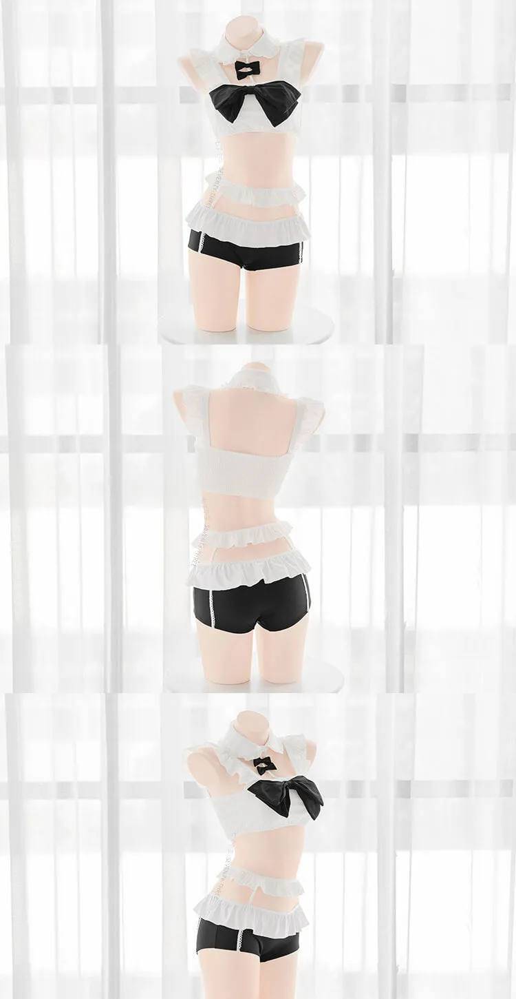 Girly Kawaii Bows Ruffle Two Pieces Bathing Suit