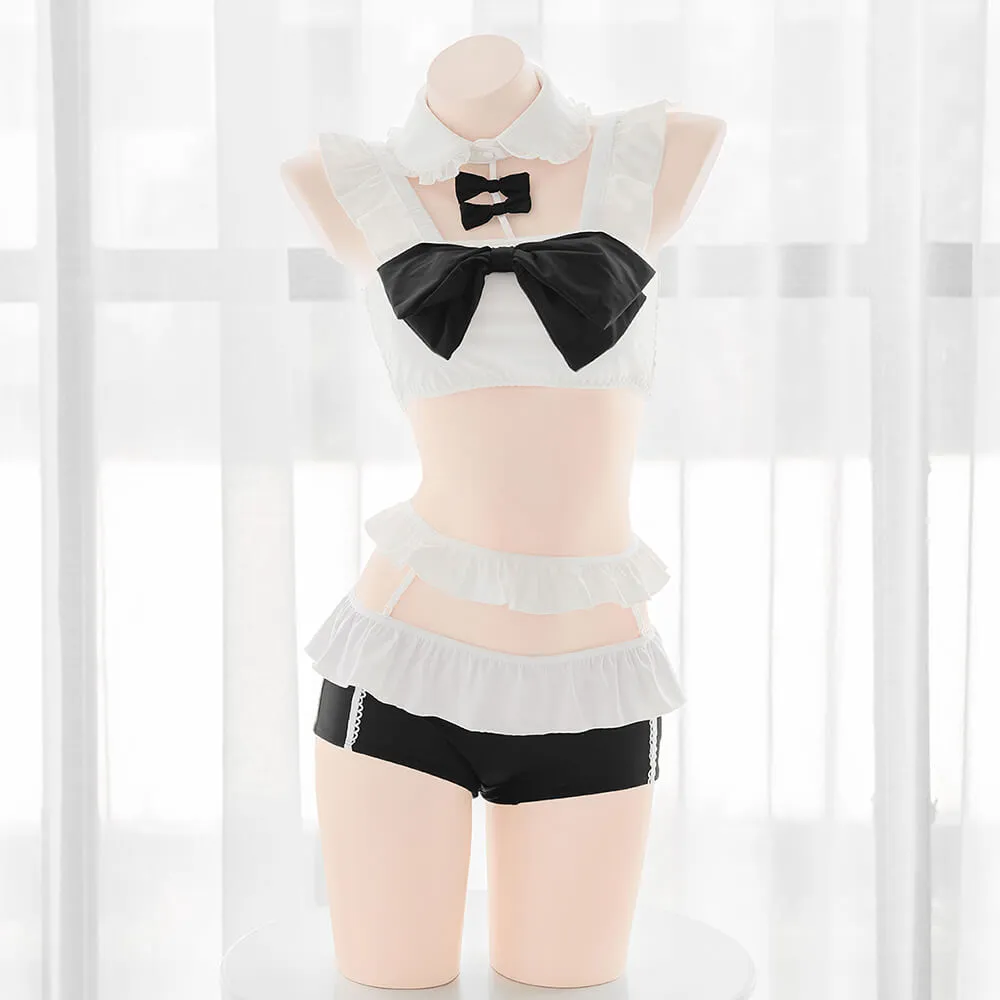 Girly Kawaii Bows Ruffle Two Pieces Bathing Suit