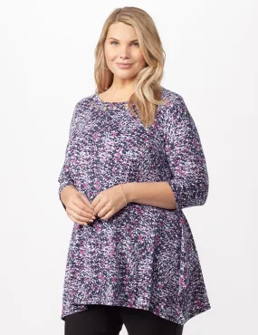 Grommet Neckline Abstract Sharkbite Hem Knit Top