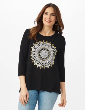 Hi-Low Medallion Screen Knit Tunic