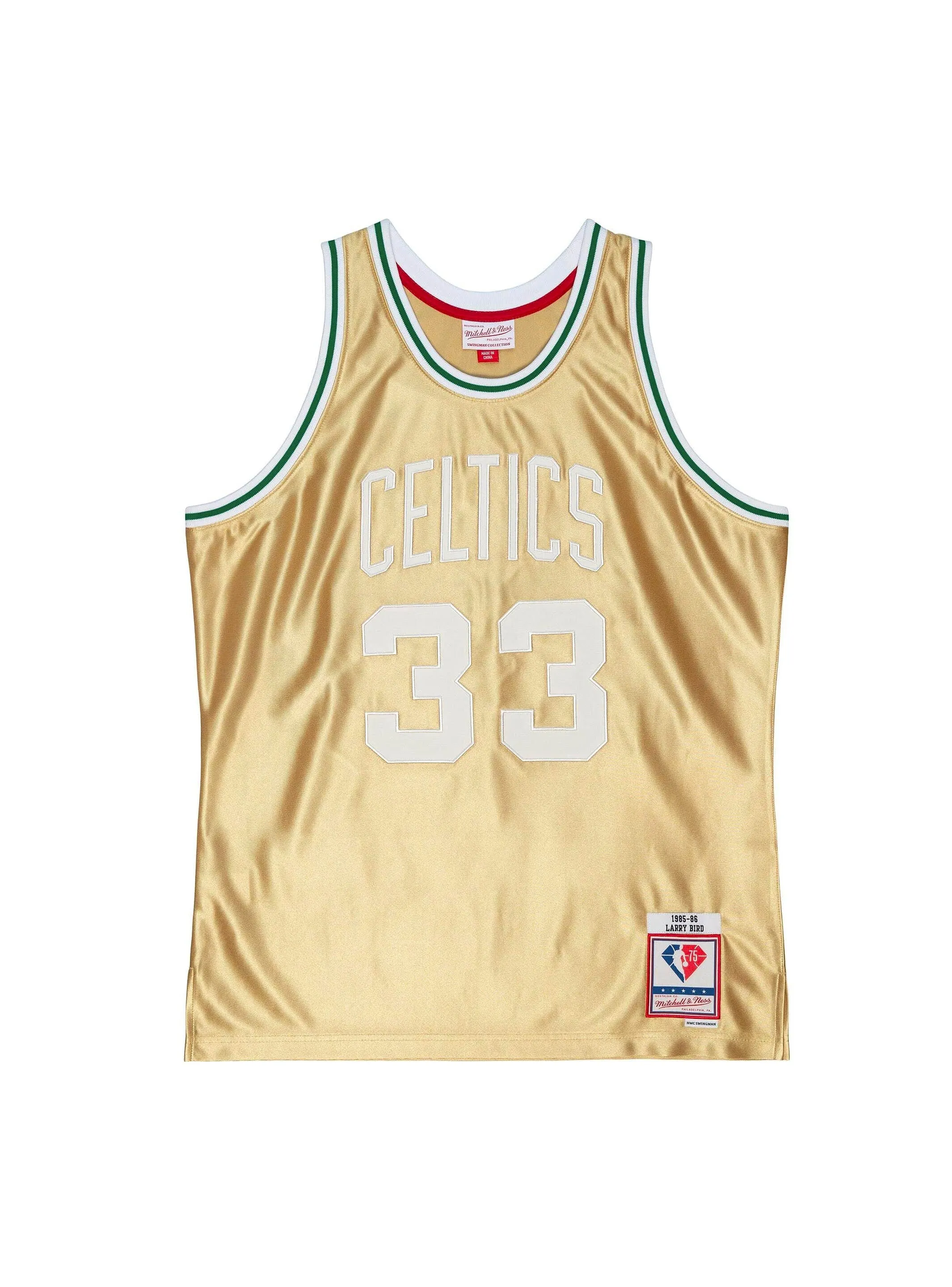 NBA Boston Celtics Larry Bird 1985 75th Anniversary Gold Jersey