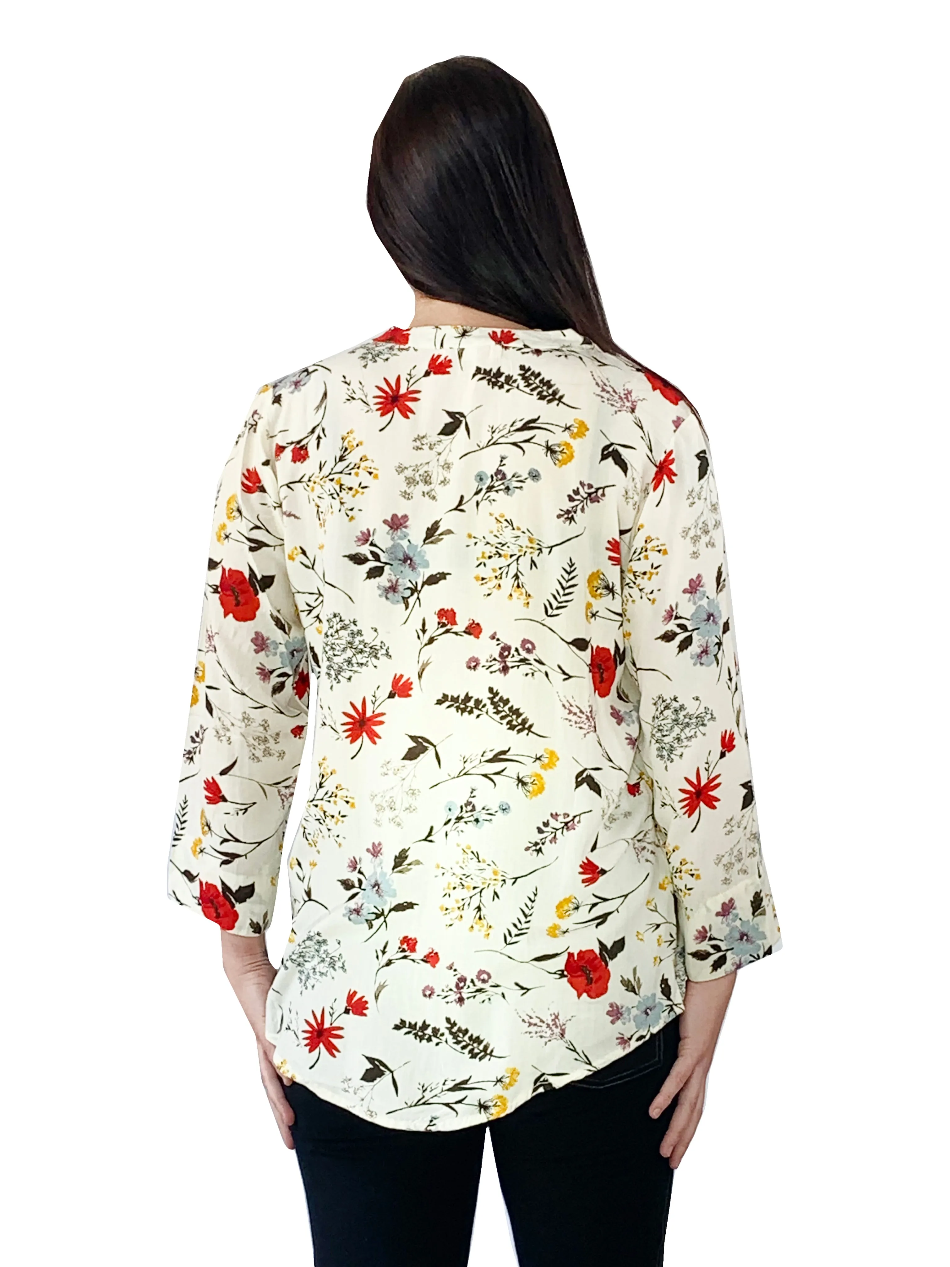 Pleat Front Printed Rayon Top