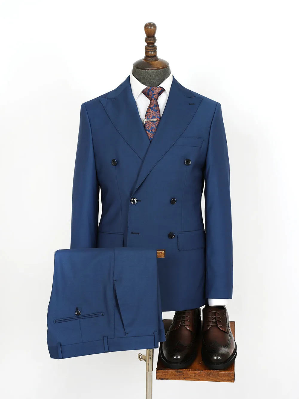 Smile Blue Double Bespoke Men Suit Tailored