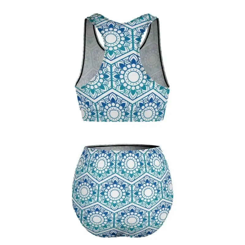 Surf's Up in Our Modest Two Piece Racerback Bikini Blue