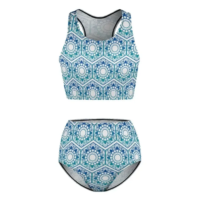 Surf's Up in Our Modest Two Piece Racerback Bikini Blue
